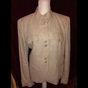 British khaki tan coat with gold buttons